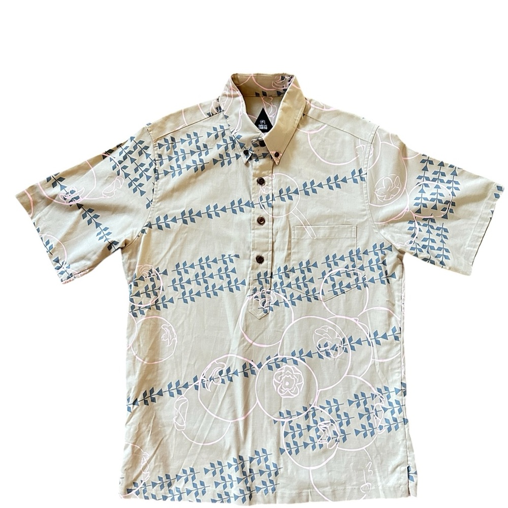 Men's Beige and Blue Patterned Shirt